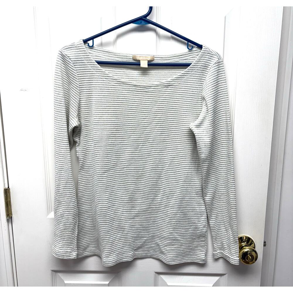 Banana Republic Boat Neck Sweater, White Silver Metallic Stripe Women's Size M
